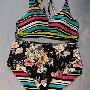 Reversible Torrid Swimsuit Floral and Stripes